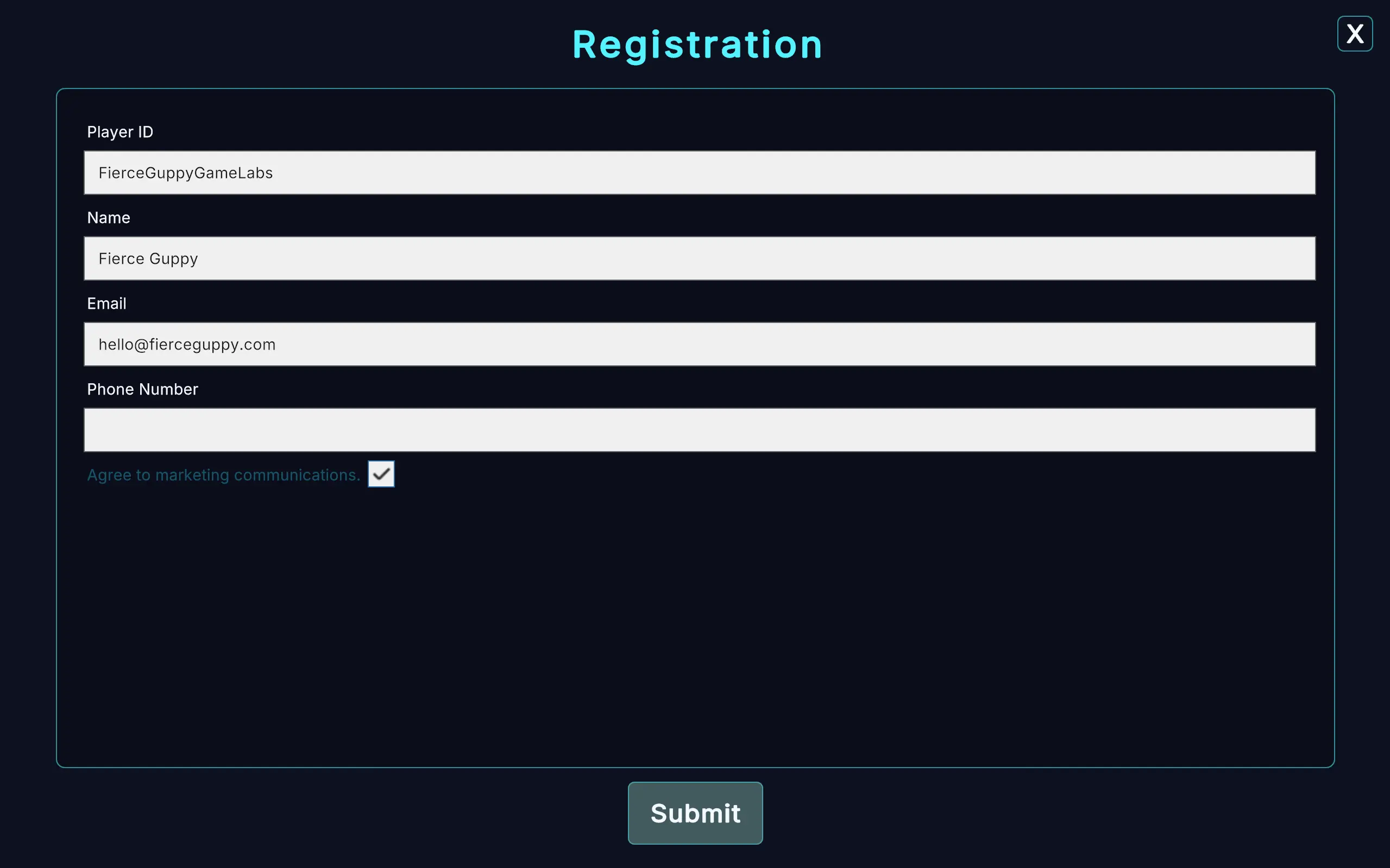 Digital Plinko lead capture registration screen